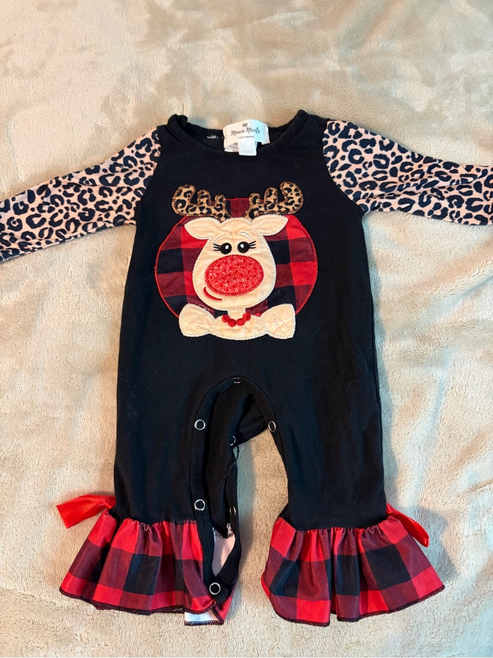 Marie Nicole Reindeer Ruffle Baby Dress